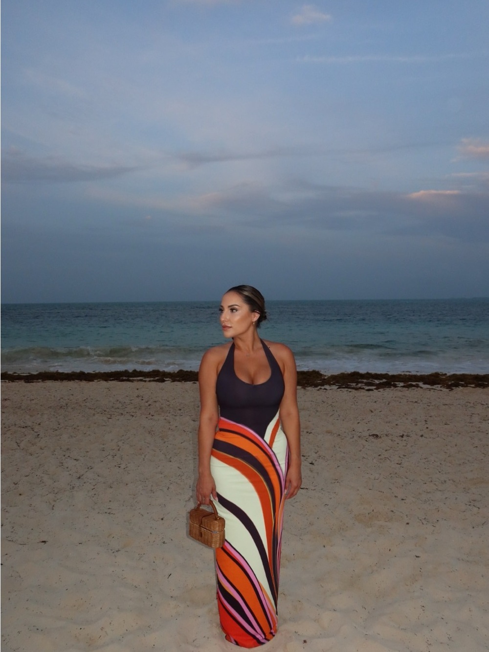 Halter Maxi Dress with Abstract Wave Print